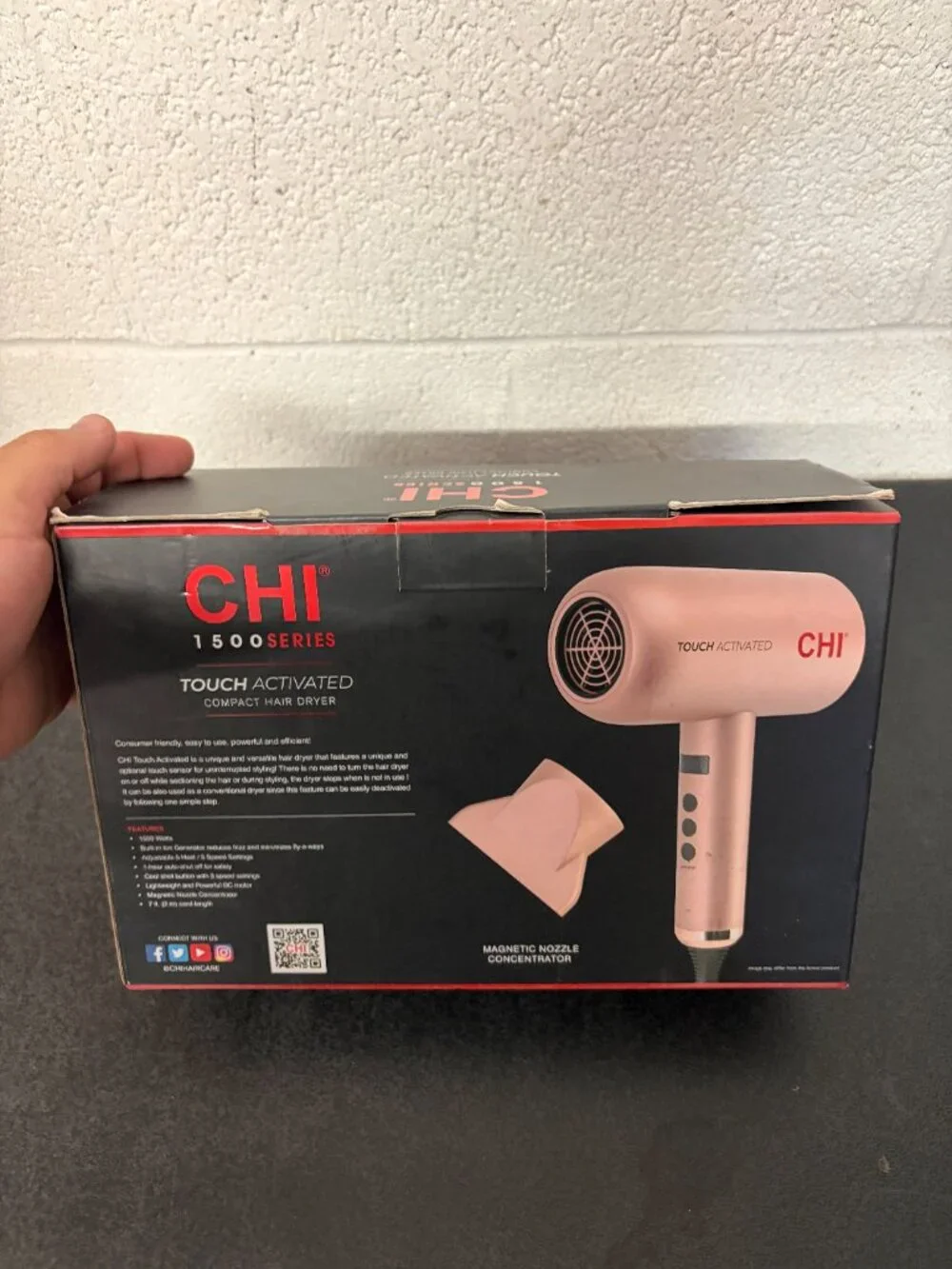 CHI Touch Activated Hair Dryer - Pink - 1500 Watt: Hair Drying, All Hair Types,